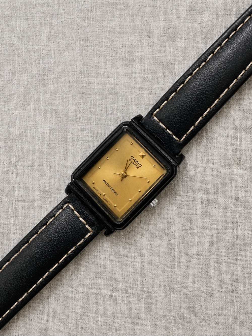 Casio Black Leather Strap Watch with Gold Dial Comes With New Battery